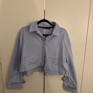 Zara Light Blue Cropped Blouse